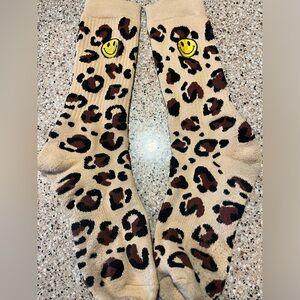 Smiley face leopard socks